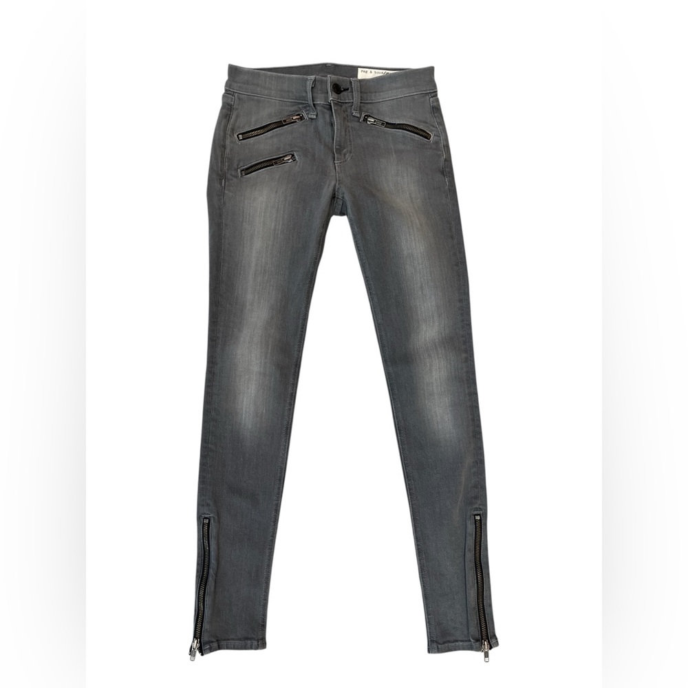 Rag & Bone Moto Skinny Jeans Buxton Gray Ankle Zip Size 25 NWOT - Picture 2 of 16